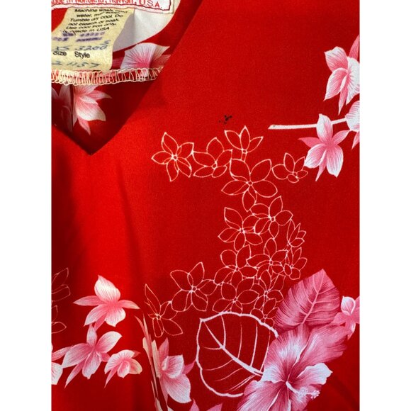 Vintage HUKILAU FASHIONS Hawaiian Muu Muu Caftan Maxi Dress Red Tropical Floral - Picture 4 of 12